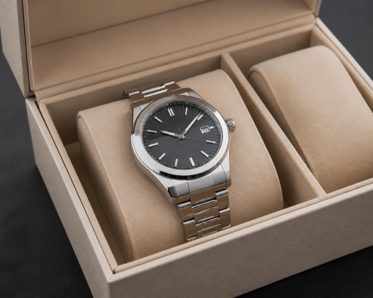 Watch bracelet resting naturally in a correctly sized watch box slot