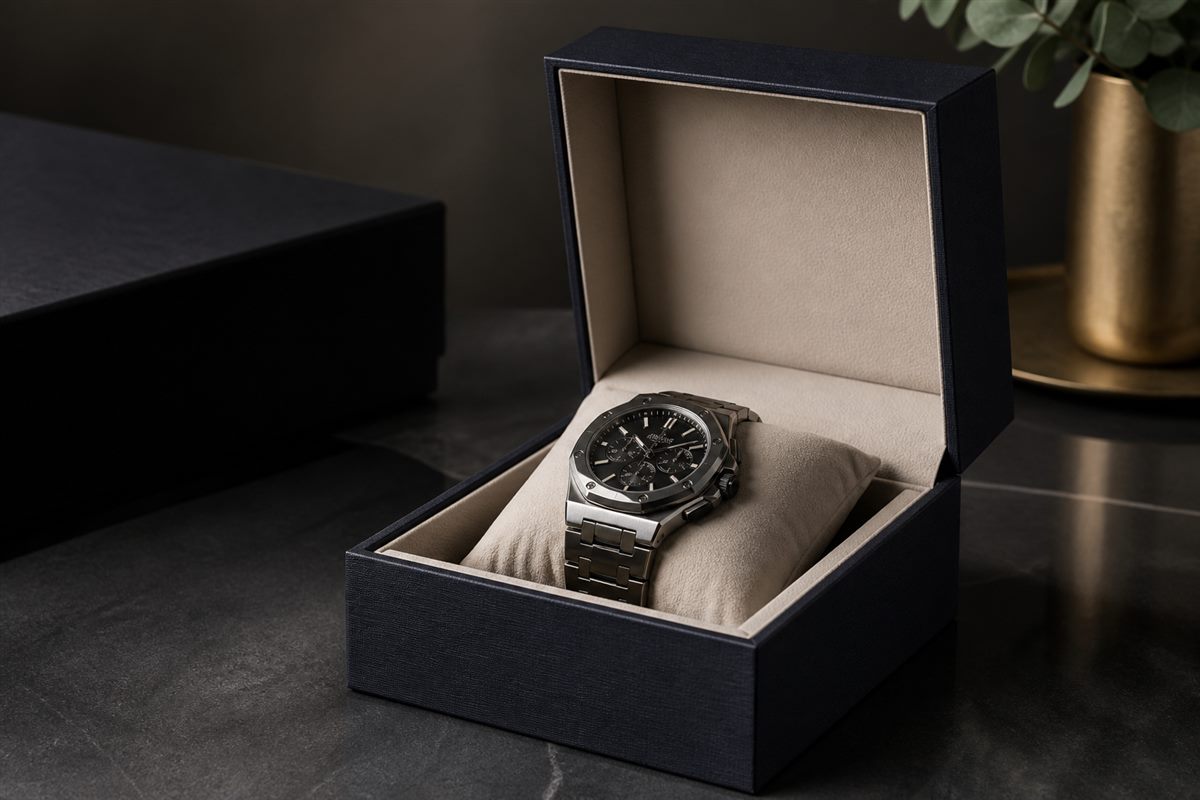 Watch box lid clearance above a tall watch case and insert