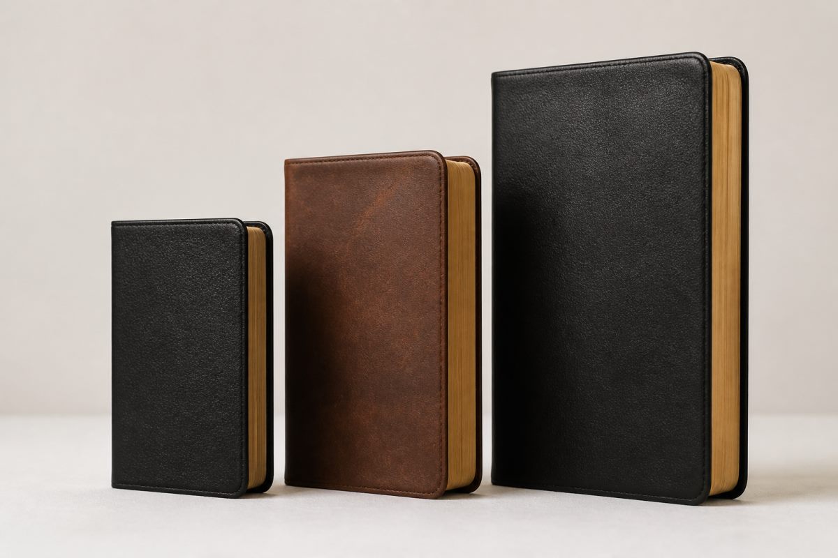 Compact, standard, and large Bible formats arranged together