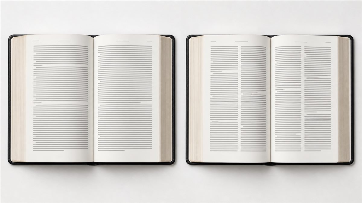 Comparison of single-column and double-column Bible page layouts