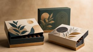 Illustrated premium cigar boxes with distinctive lid artwork and coordinated presentation