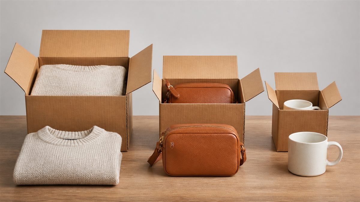 Three shipping box sizes showing right-sized e-commerce packaging options.