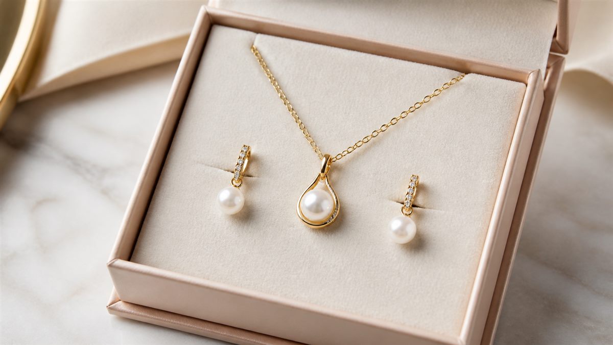 Jewelry box insert holding a necklace and earrings in position
