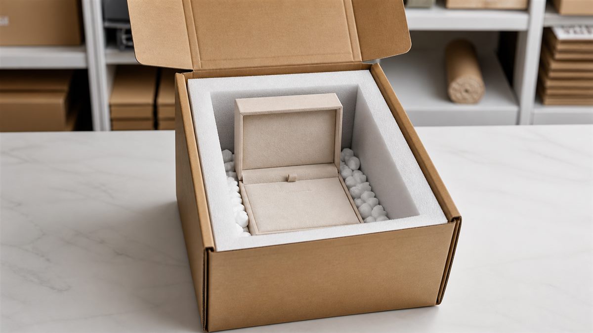 Jewelry presentation box protected inside an outer shipping carton