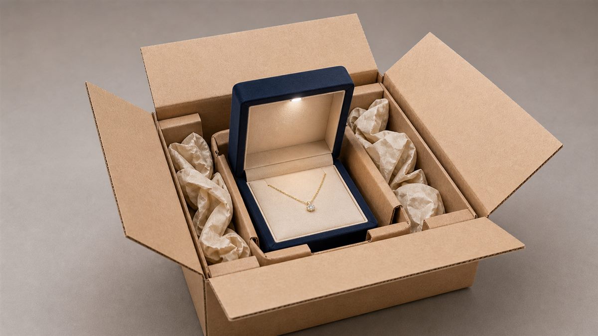 Jewelry presentation box nested inside a separate protective shipping carton