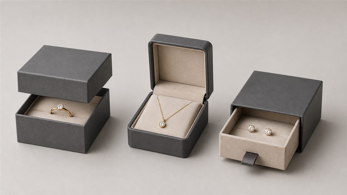 Lift-off, hinged, and drawer-style jewelry box structures shown side by side