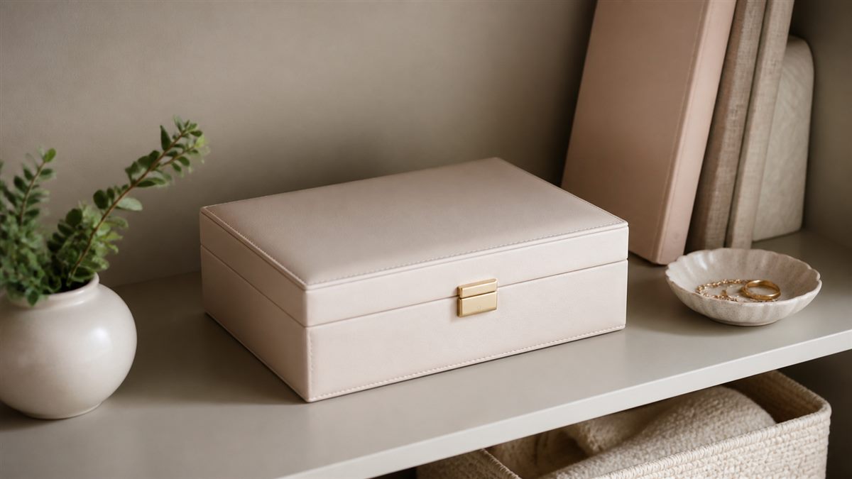 Closed jewelry box stored in a clean dry location away from direct sunlight