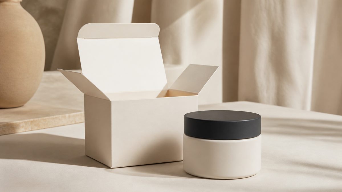Retail box around a separately packaged cosmetic product as secondary packaging