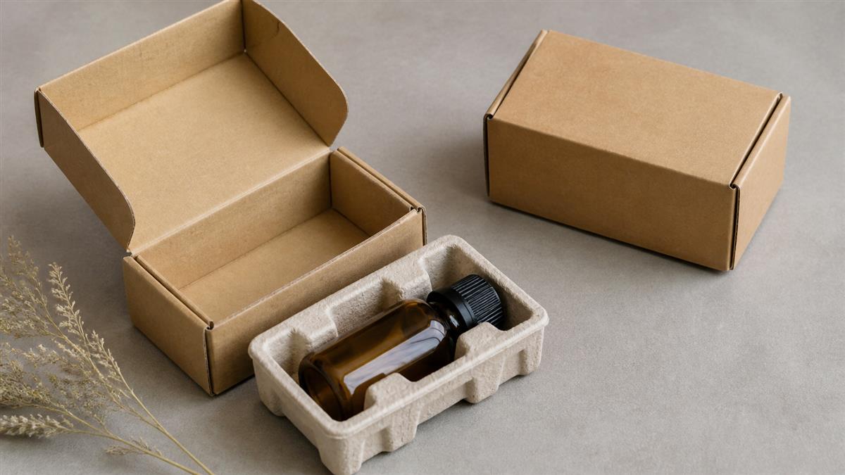 Right-sized product box with a fitted paper insert and minimal protective packaging