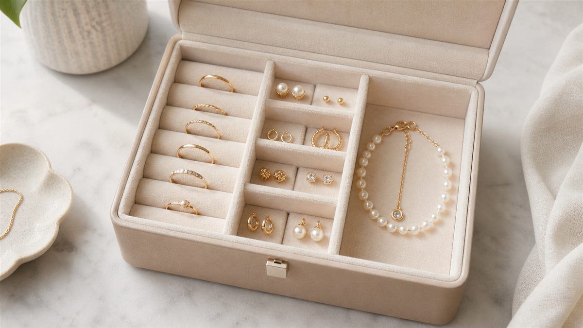 Ring roll and divided jewelry compartments for rings, earrings, and bracelets