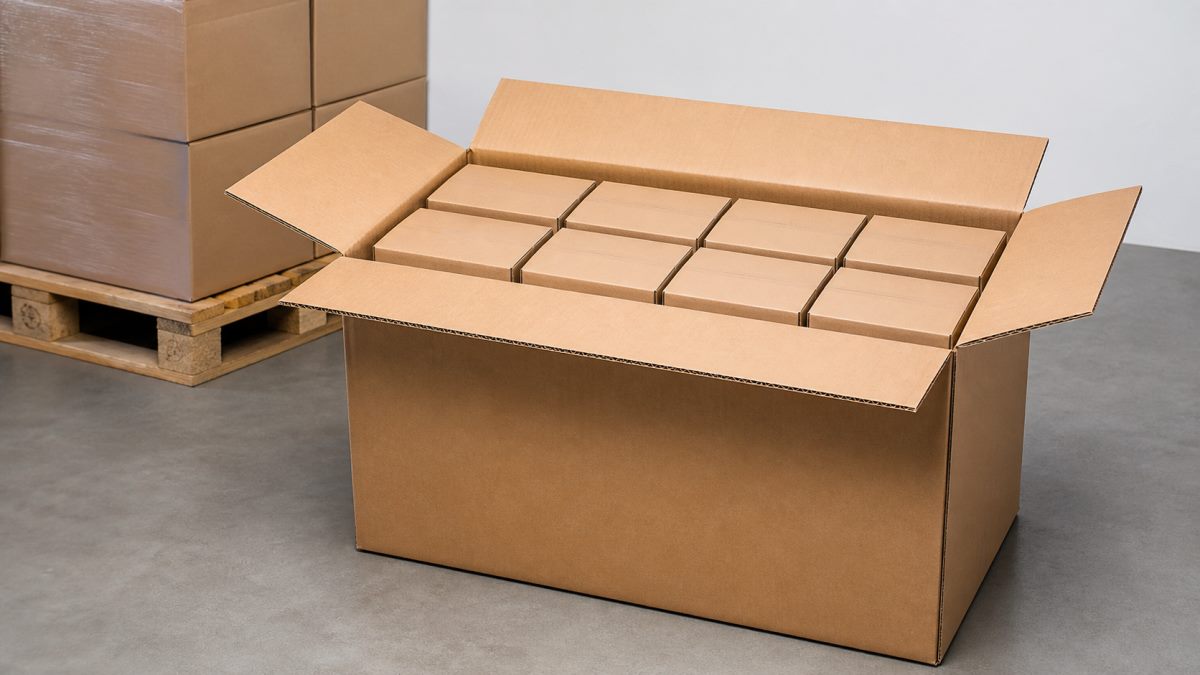 Secondary cartons grouped inside a larger tertiary shipping unit