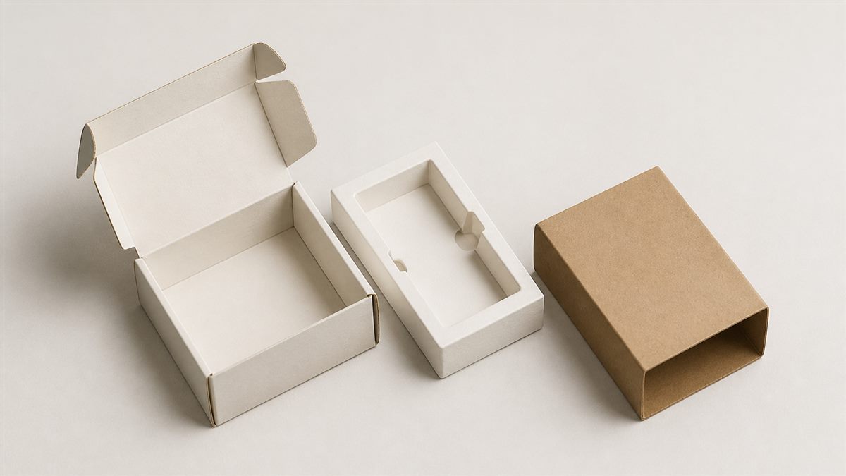 Simple folding carton, sleeve, and removable paper insert shown in an exploded packaging view