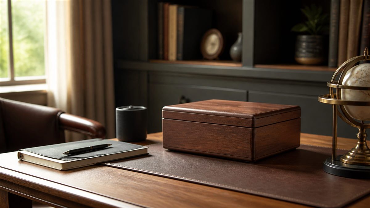 Compact cigar humidor in a discreet desktop setting
