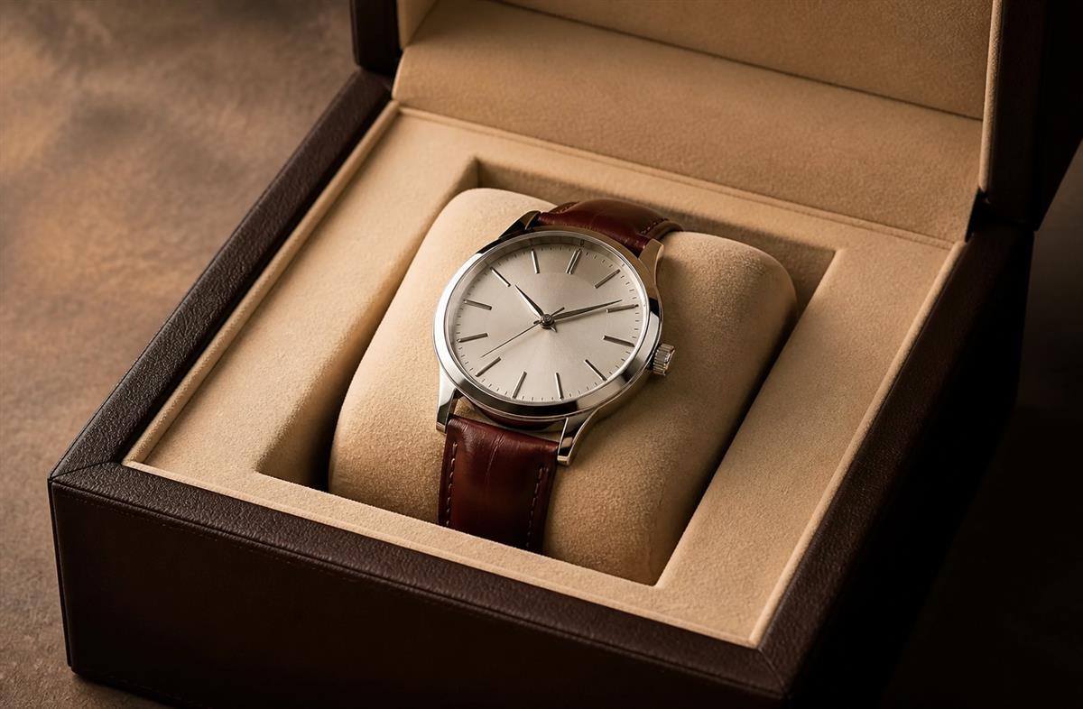 Closed watch box showing a secure lid and protected interior arrangement