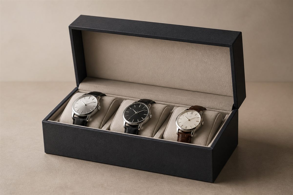 Handmade watch box used to organize and present a watch collection