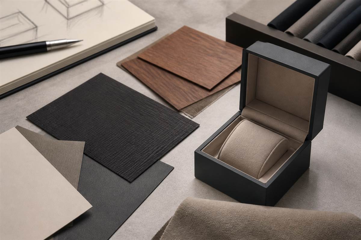 Watch box structures with lift-off lid, hinged lid, and drawer opening