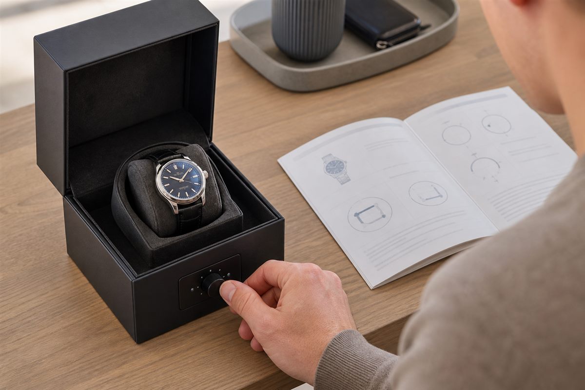 Watch owner adjusting an unbranded automatic watch winder