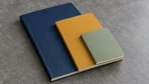 Three unbranded notebooks with visibly different page footprints