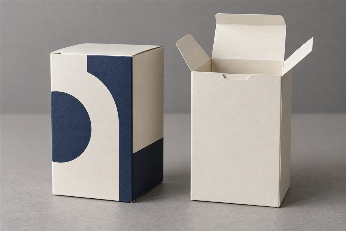 Printed and plain folding cartons comparing graphics with structure