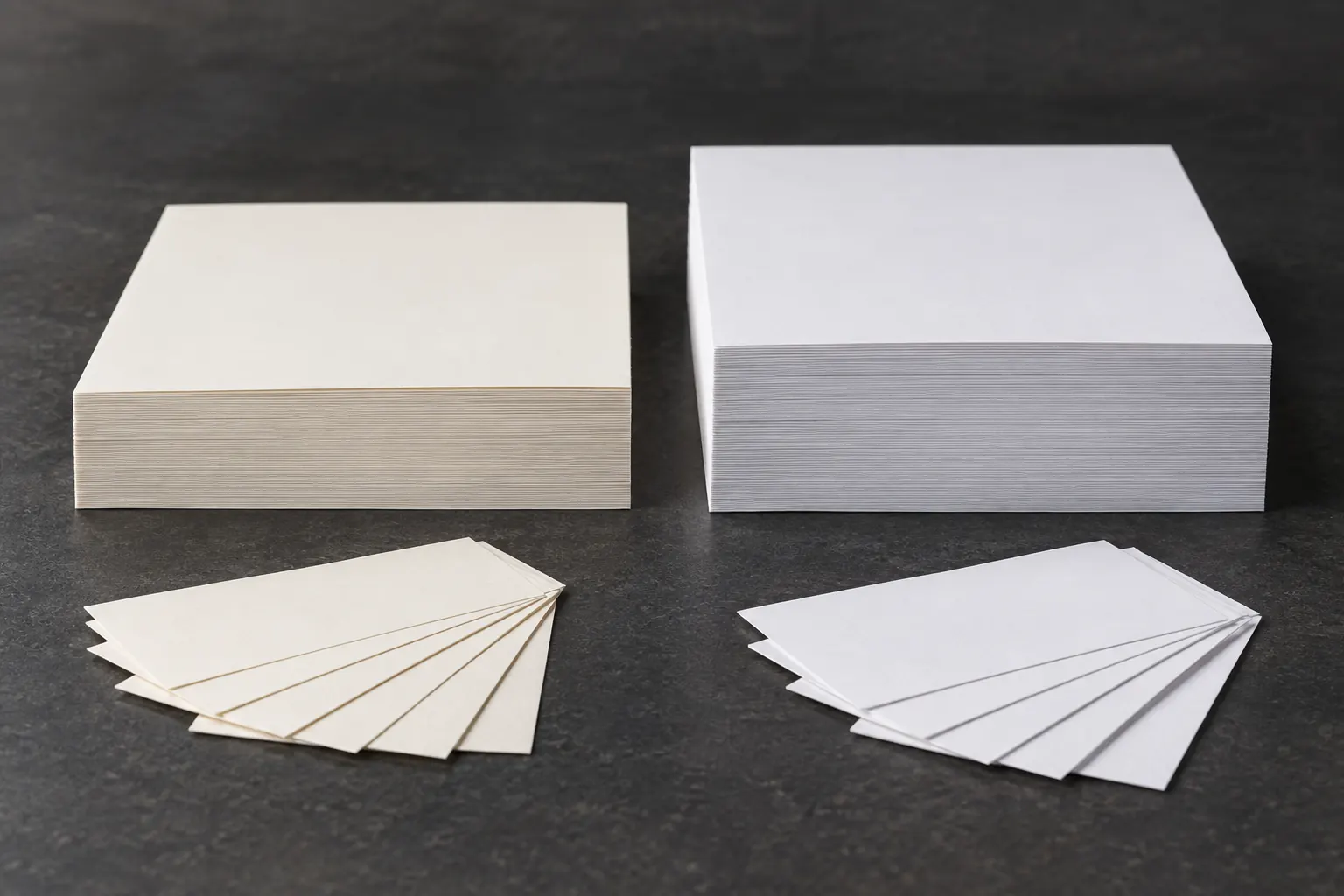 Blank book blocks made with thin and thick paper showing different total bulk