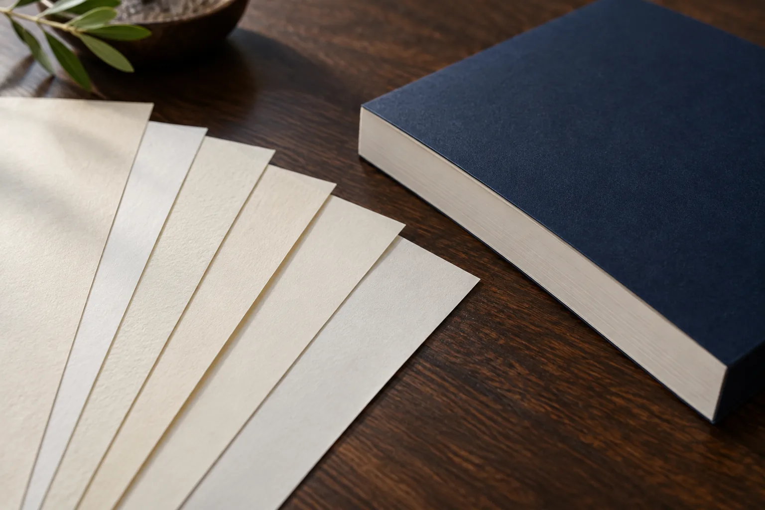 Open blank paperback with pages curving upward from the inner gutter
