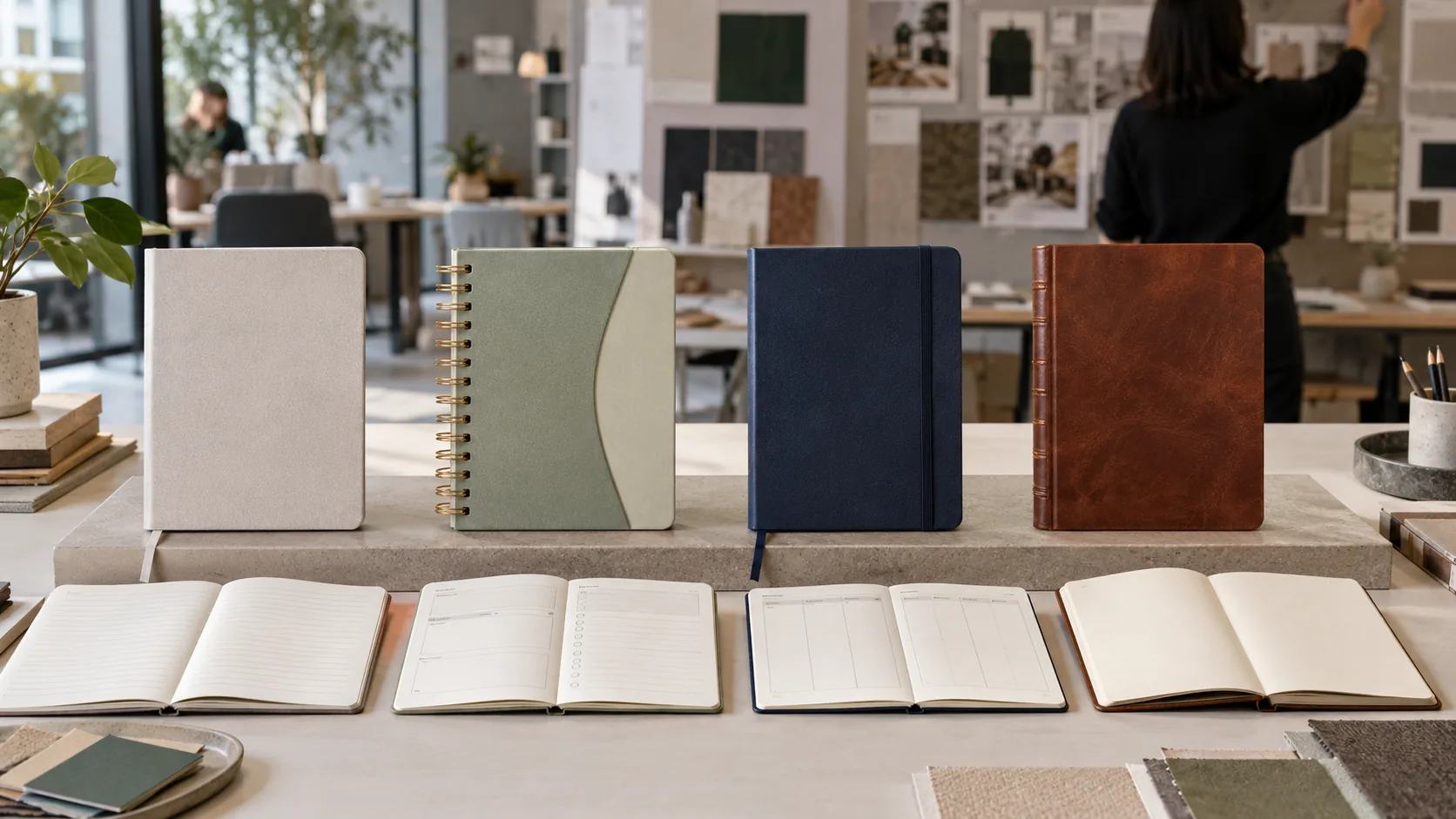 A coordinated notebook and journal SKU family with distinct interiors and covers