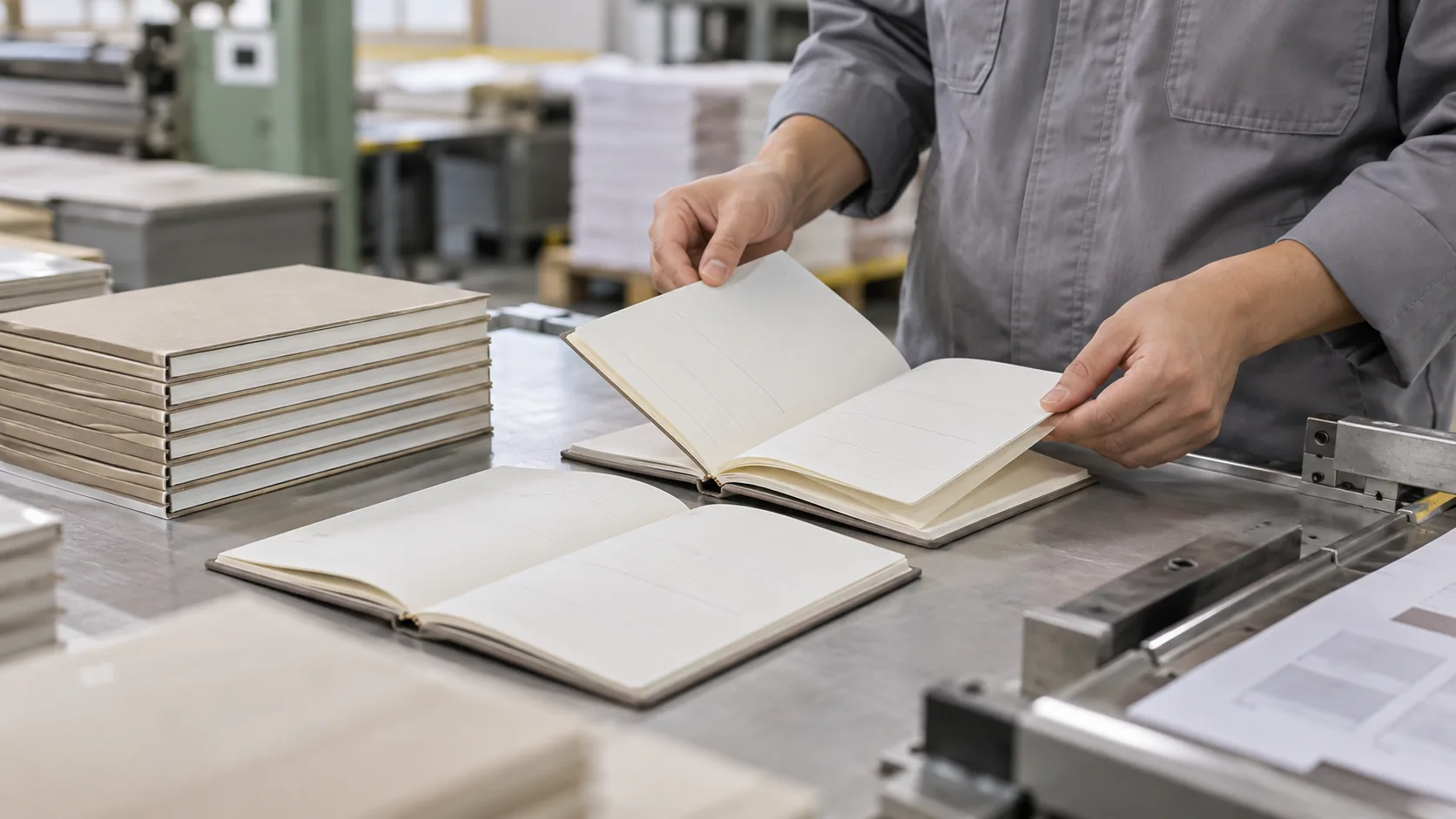 Notebook and journal samples reviewed for page accuracy, binding, and finish consistency