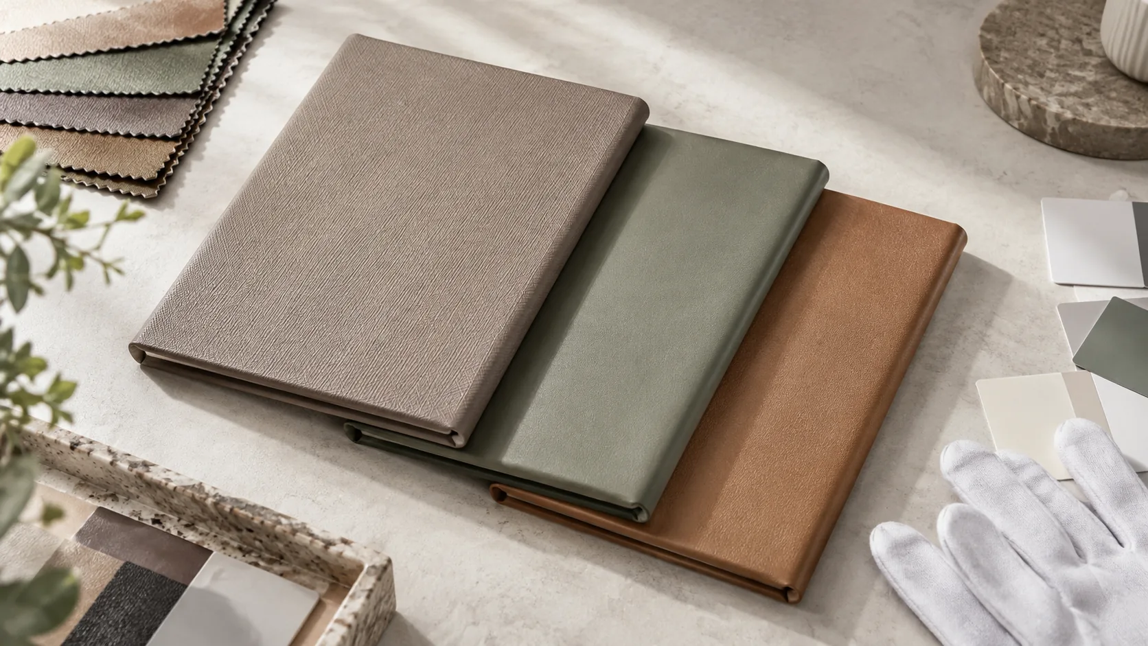 PU notebook cover samples in different textures and controlled colors