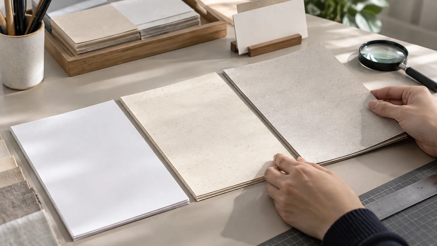 Natural-tone notebook paper samples compared under consistent light