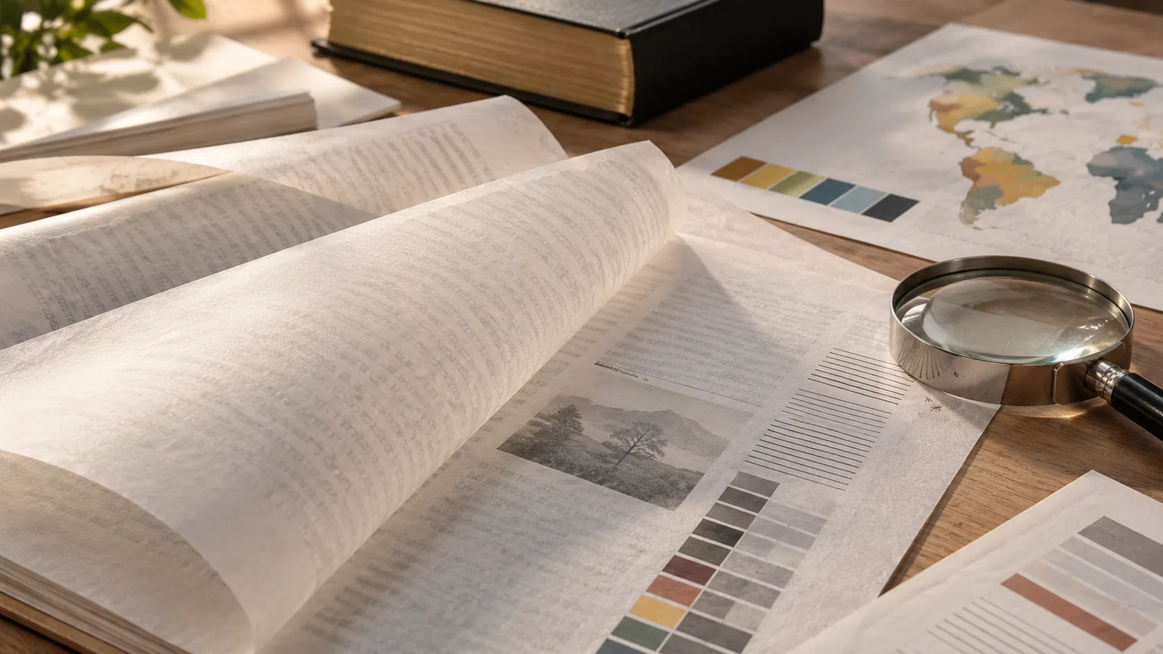 Thin Bible paper samples and fine reference print reviewed under consistent light