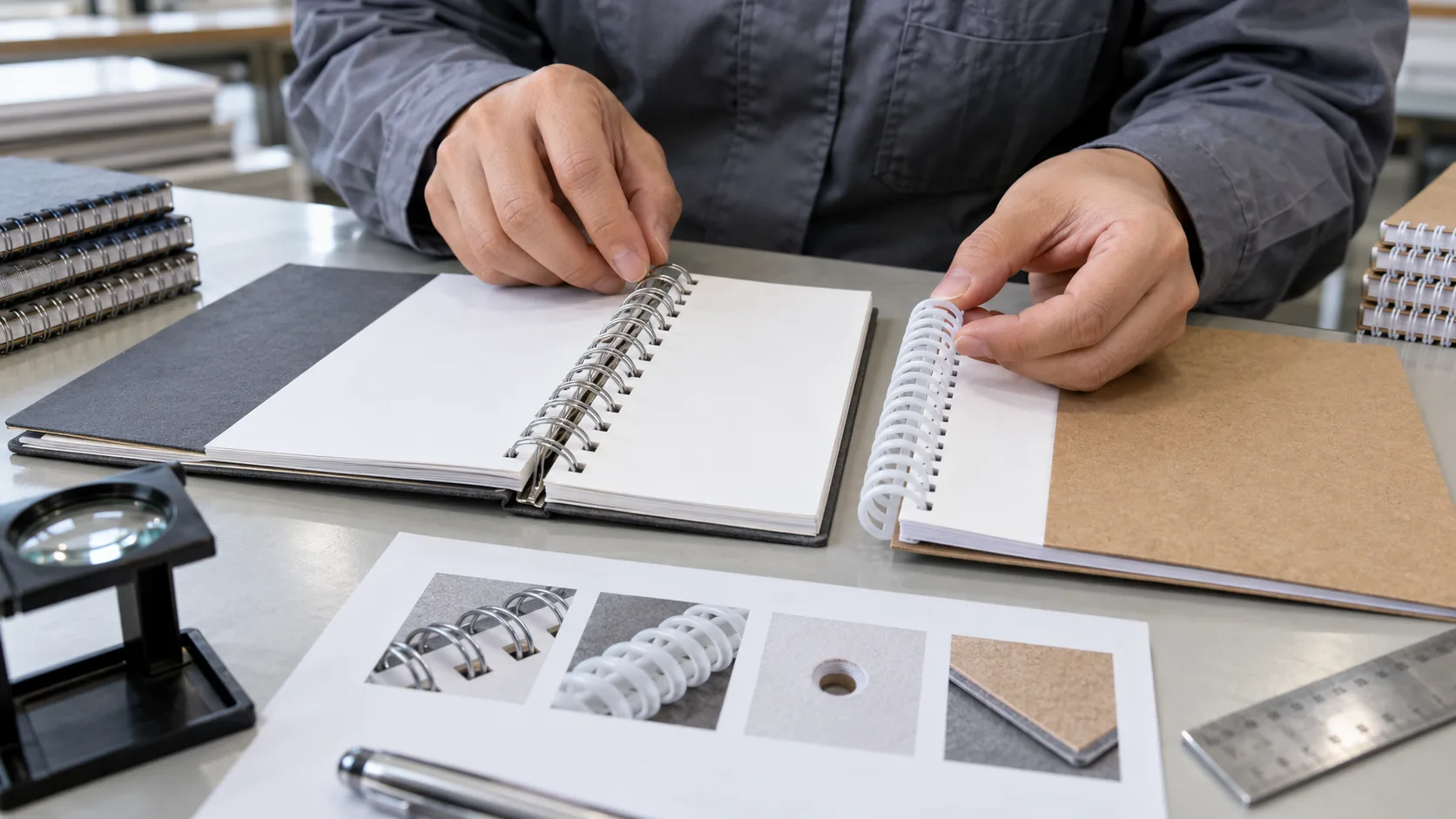 Binding elements and notebook holes checked during a handling review